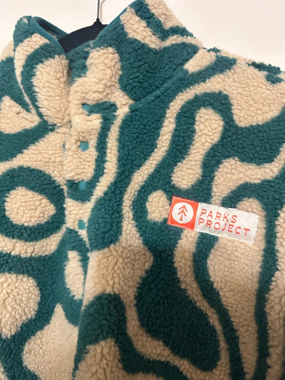 Parks Project Teal & Cream Abstract Sherpa Pullover - Picture 5 of 6